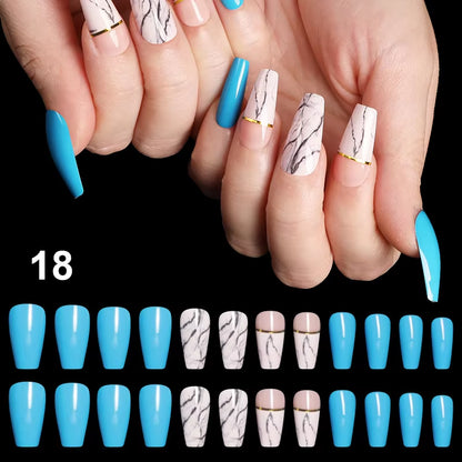 24Pcs Professional Fake Nails Long Natural Coffin False Nails Rainbow Ballerina DIY Nail Art Tips Artificial Nail Extention