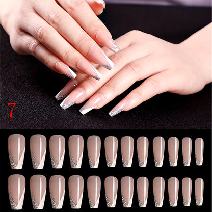 24Pcs Professional Fake Nails Long Natural Coffin False Nails Rainbow Ballerina DIY Nail Art Tips Artificial Nail Extention