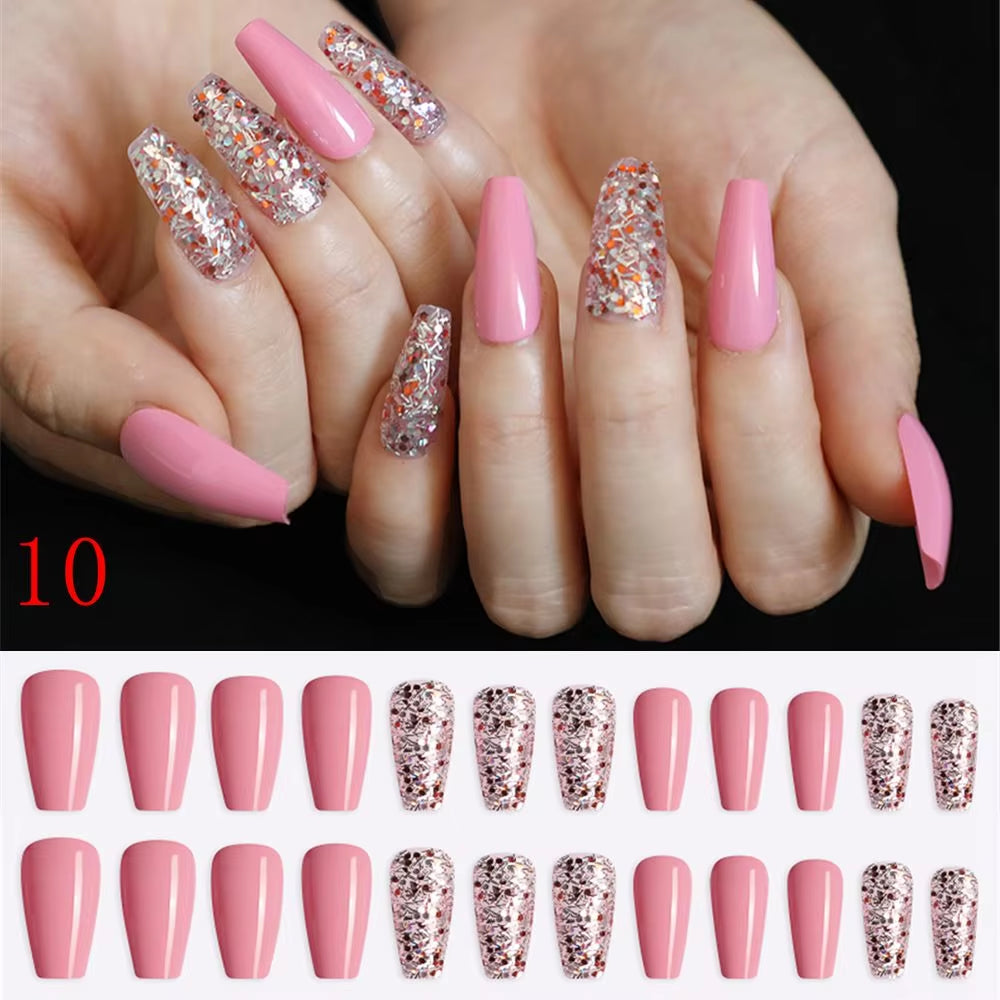 24Pcs Professional Fake Nails Long Natural Coffin False Nails Rainbow Ballerina DIY Nail Art Tips Artificial Nail Extention