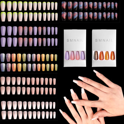 24Pcs Professional Fake Nails Long Natural Coffin False Nails Rainbow Ballerina DIY Nail Art Tips Artificial Nail Extention