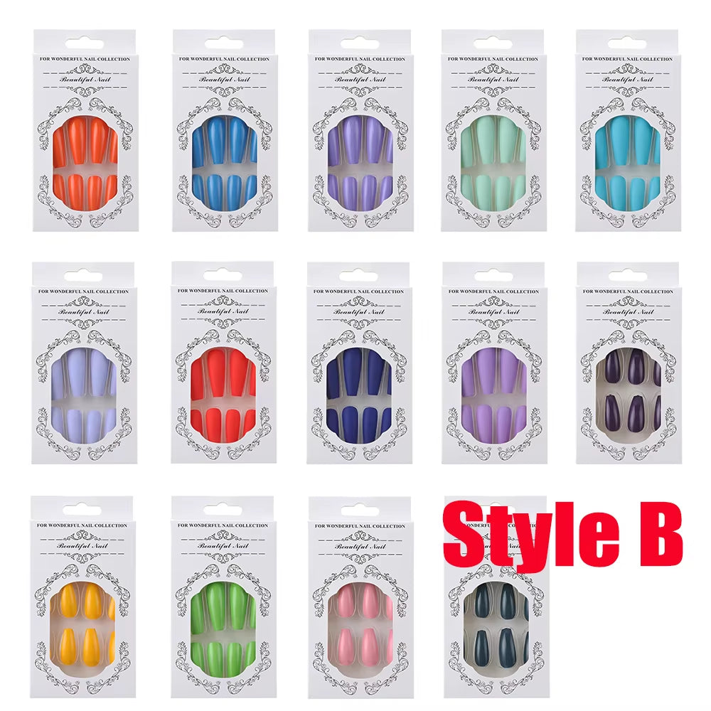 24Pcs Professional Fake Nails Long Natural Coffin False Nails Rainbow Ballerina DIY Nail Art Tips Artificial Nail Extention