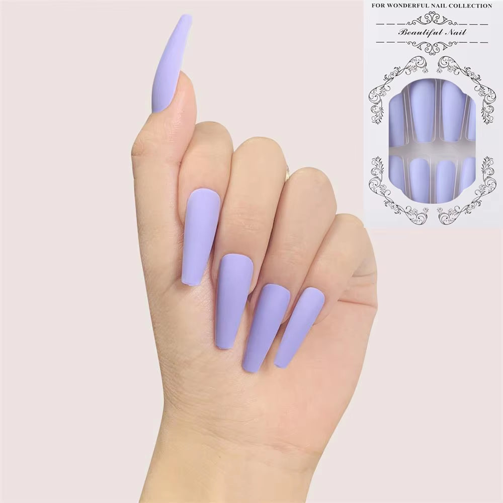 24Pcs Professional Fake Nails Long Natural Coffin False Nails Rainbow Ballerina DIY Nail Art Tips Artificial Nail Extention