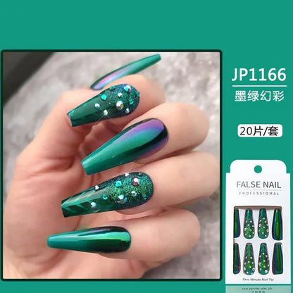 24Pcs Detachable Long Almond False Nails Stiletto Blue Pink Gradient with Rhinestone Fake Nails Manicure Nail Tips Press on Nail