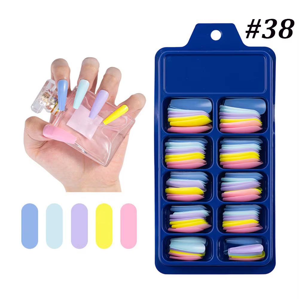 24Pcs Professional Fake Nails Long Natural Coffin False Nails Rainbow Ballerina DIY Nail Art Tips Artificial Nail Extention