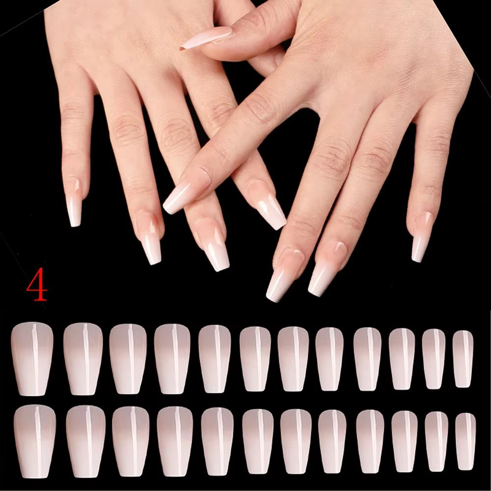 24Pcs Professional Fake Nails Long Natural Coffin False Nails Rainbow Ballerina DIY Nail Art Tips Artificial Nail Extention