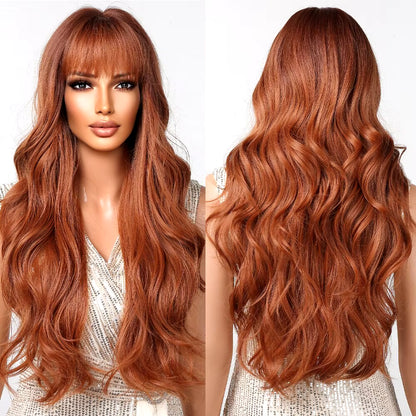 Wine Red Wigs for Women Long Burgundy Wavy Wigs with Bangs Cosplay Party Daily Wig Synthetic Fake Hair High Temperature Wig