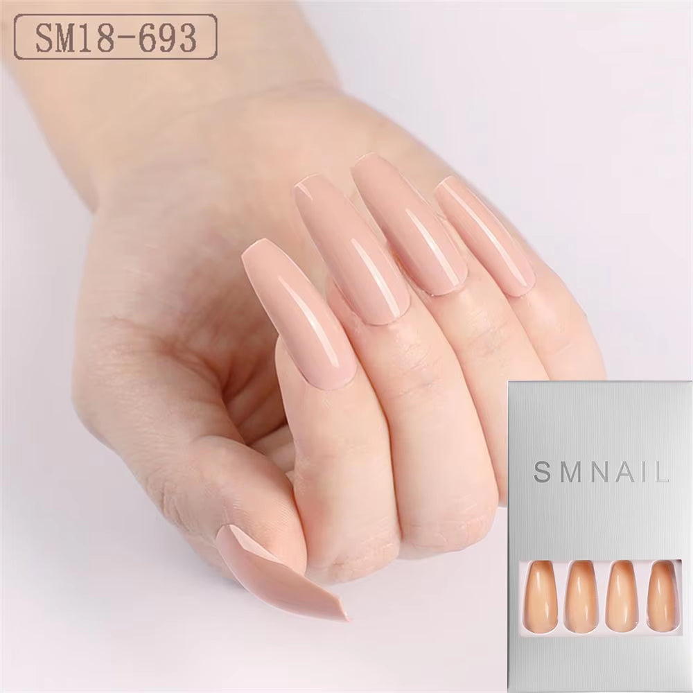 24Pcs Professional Fake Nails Long Natural Coffin False Nails Rainbow Ballerina DIY Nail Art Tips Artificial Nail Extention