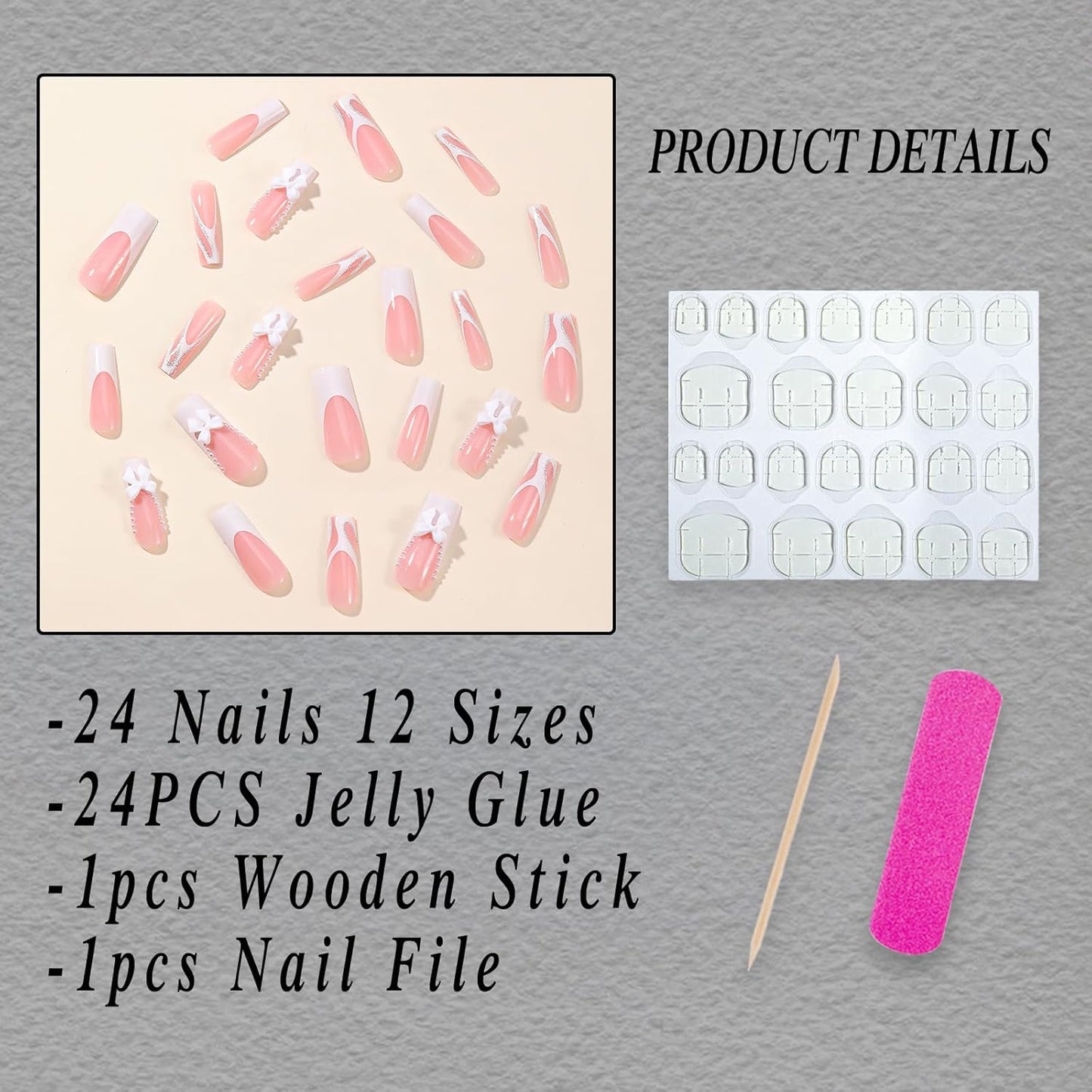 French Tip Press on Nails Long Square Fake Nails Glossy Coffin False Nails With