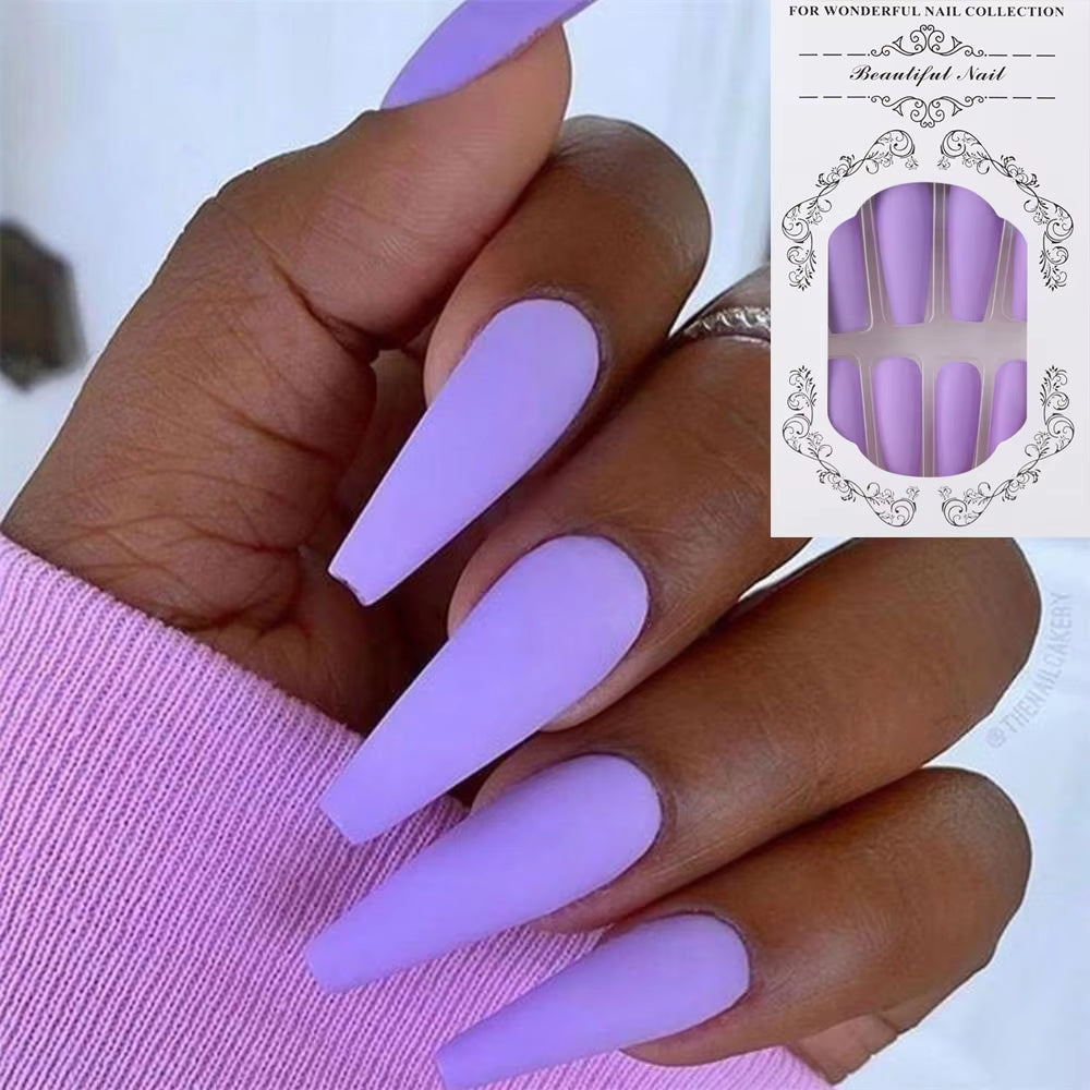 24Pcs Professional Fake Nails Long Natural Coffin False Nails Rainbow Ballerina DIY Nail Art Tips Artificial Nail Extention