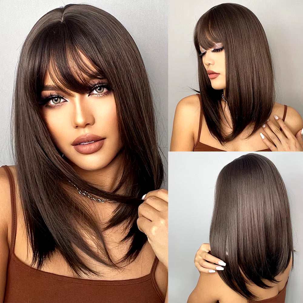 Red Brown Copper Ginger Long Straight Synthetic Wigs for Women Natural Wave Wigs with Bangs Heat Resistant Cosplay Hair