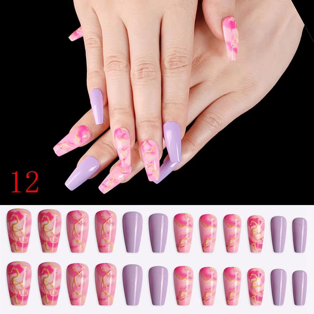 24Pcs Professional Fake Nails Long Natural Coffin False Nails Rainbow Ballerina DIY Nail Art Tips Artificial Nail Extention