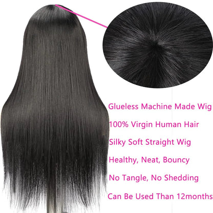 Silky Bone Straight Human Hair Wigs with Bangs None Lace Front Wigs for Women 180% Density Unprocessed Brazilian Virgin Human Hair Wigs Machine Made Glueless Wigs 18Inch