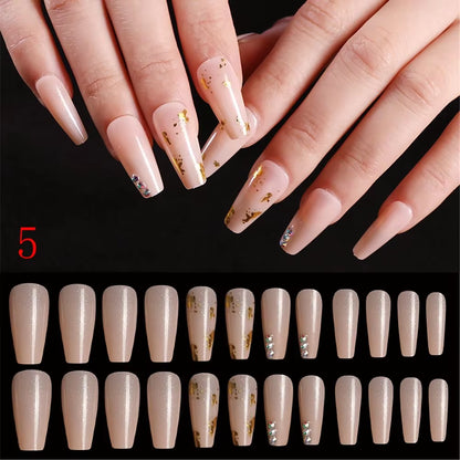 24Pcs Professional Fake Nails Long Natural Coffin False Nails Rainbow Ballerina DIY Nail Art Tips Artificial Nail Extention