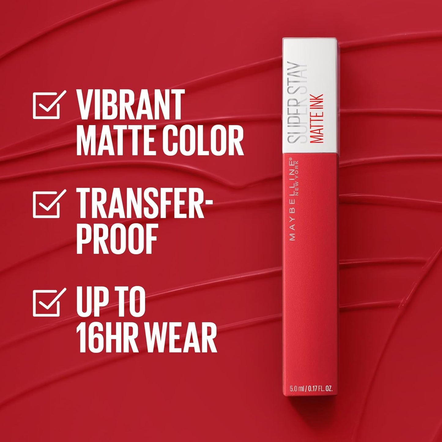 Super Stay Matte Ink Liquid Lipstick Makeup, Long Lasting High Impact Color, up to 16H Wear, Exhilarator, Ruby Red, 1 Count