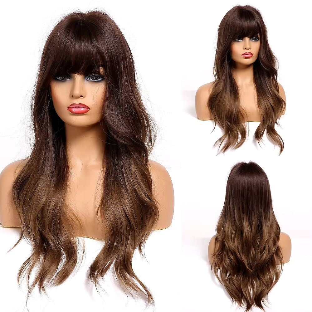 Red Brown Copper Ginger Long Straight Synthetic Wigs for Women Natural Wave Wigs with Bangs Heat Resistant Cosplay Hair